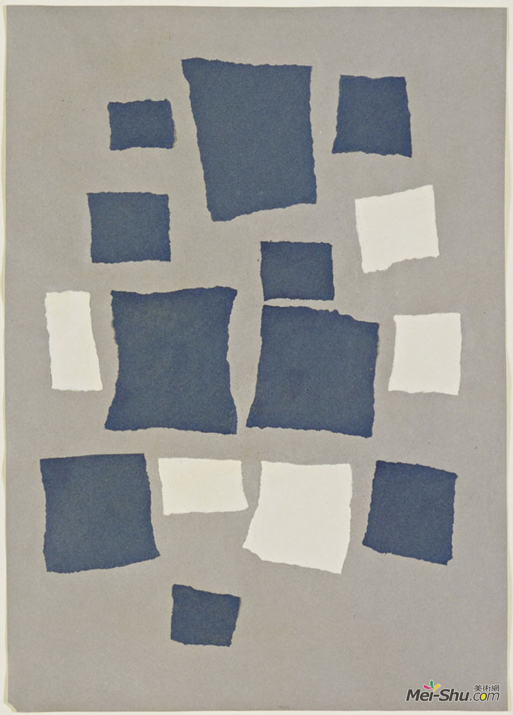 让·阿尔普(Jean Arp)高清作品《Collage with Squares Arranged According to the Laws of Chanc》