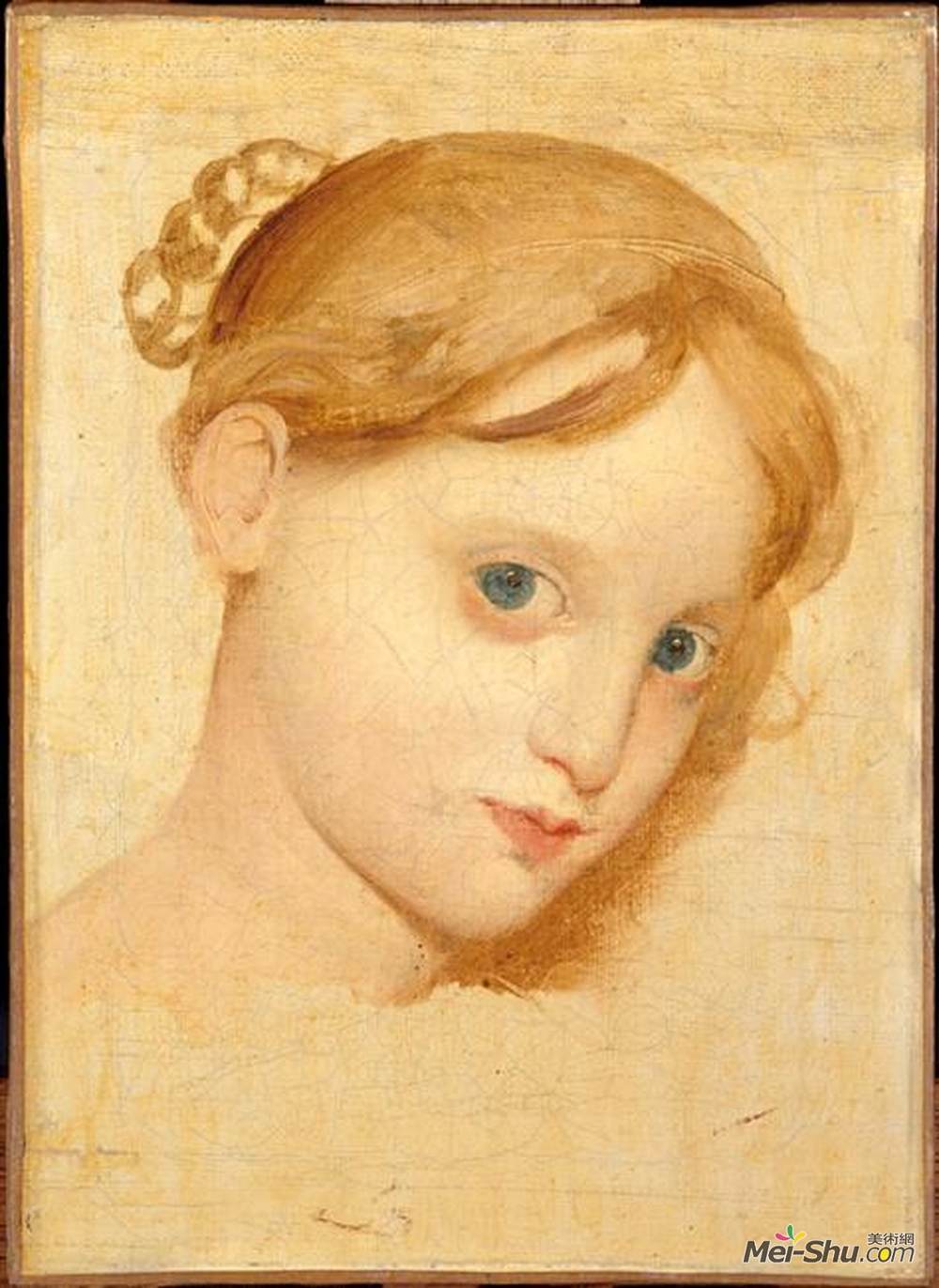 让·奥古斯特·多米尼克·安格尔(Jean Auguste Dominique Ingres)高清作品《Head of a young blond girl with blue eyes (Laure-Zoega)》