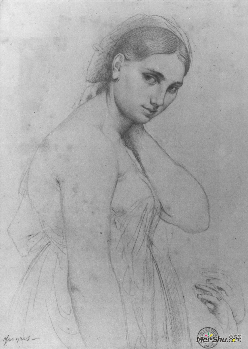 让·奥古斯特·多米尼克·安格尔(Jean Auguste Dominique Ingres)高清作品《拉斐尔与佛纳里纳研究》