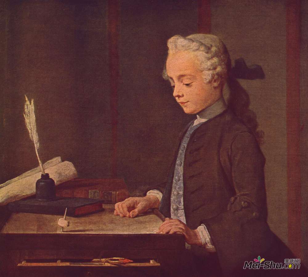 让·巴蒂斯·西美翁·夏尔丹(Jean-Baptiste-Simeon Chardin)高清作品《带陀螺的男孩》
