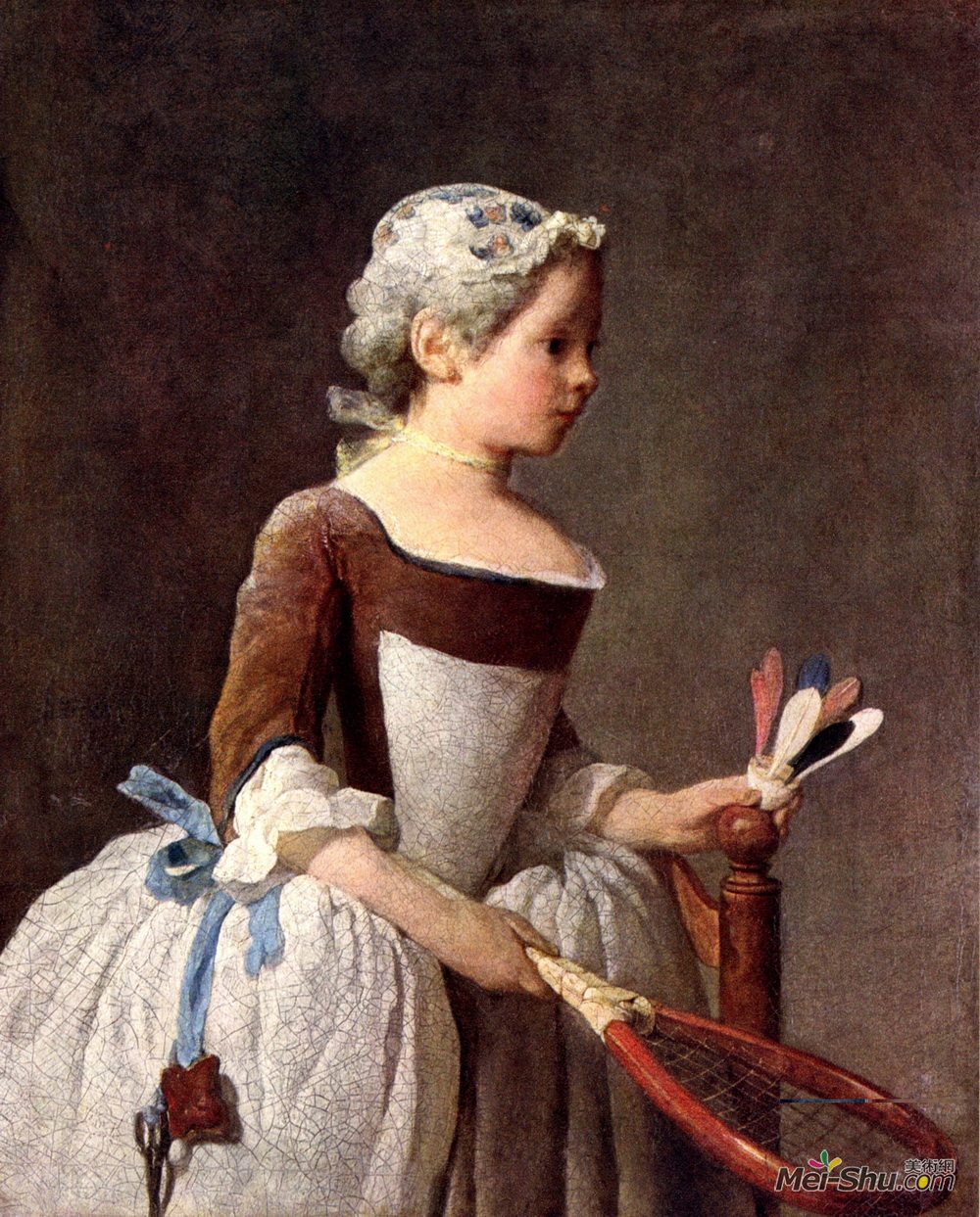 让·巴蒂斯·西美翁·夏尔丹(Jean-Baptiste-Simeon Chardin)高清作品《打羽球的女孩》