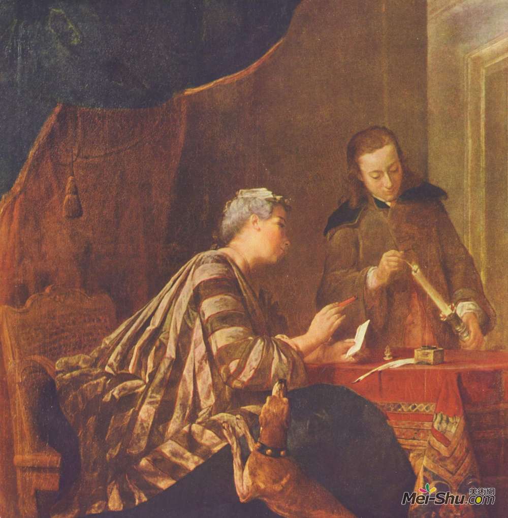 让·巴蒂斯·西美翁·夏尔丹(Jean-Baptiste-Simeon Chardin)高清作品《淑女封信》