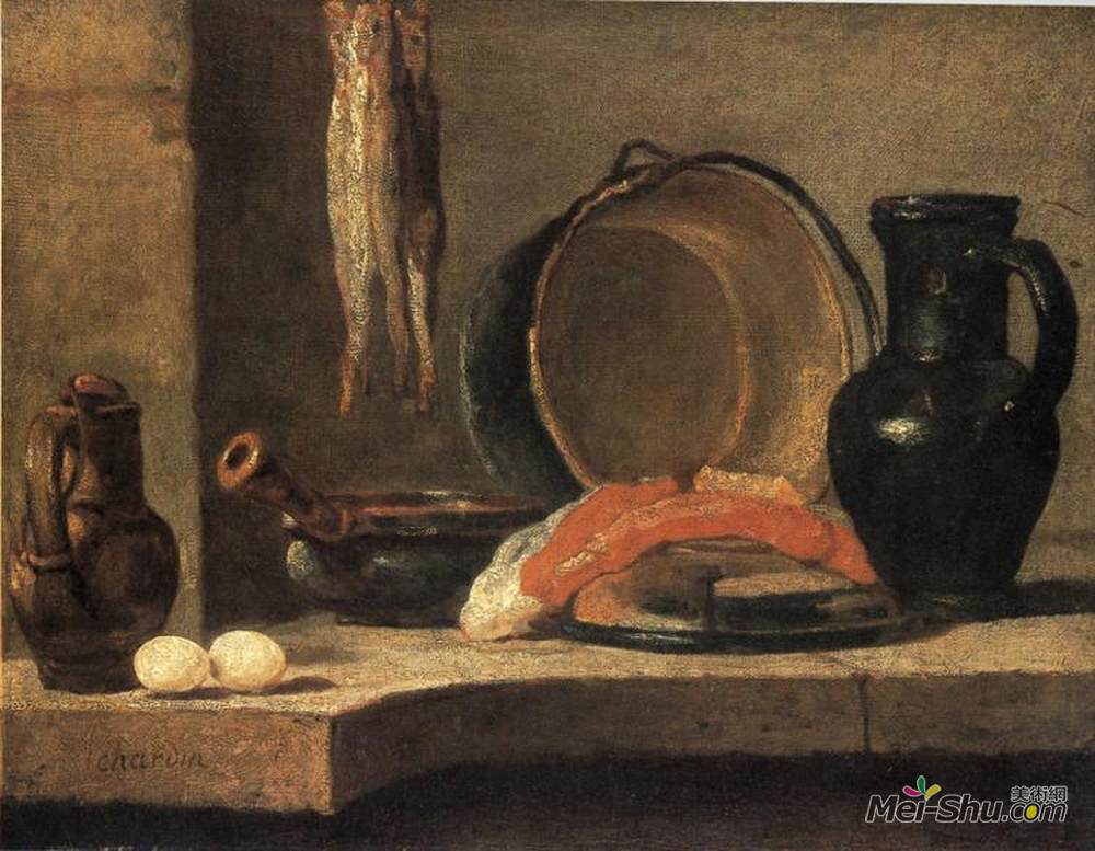 让·巴蒂斯·西美翁·夏尔丹(Jean-Baptiste-Simeon Chardin)高清作品《鲱鱼的静物》