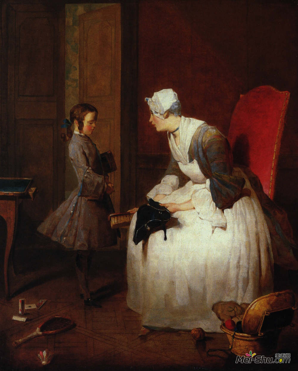 让·巴蒂斯·西美翁·夏尔丹(Jean-Baptiste-Simeon Chardin)高清作品《家庭教师》
