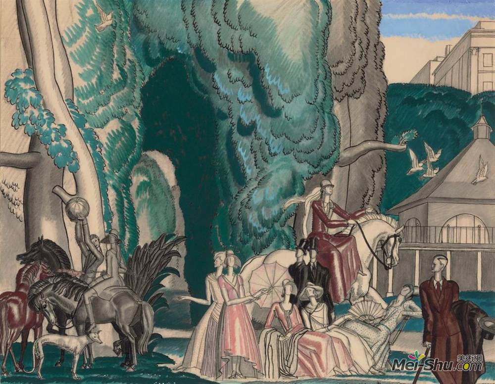 尚·杜帕(Jean Dupas)高清作品《从那里到海德公园，那里有很多好的公司，还有很多罚款。》