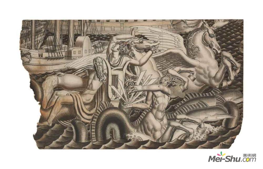 尚·杜帕(Jean Dupas)高清作品《波塞冬壁画战车研究》