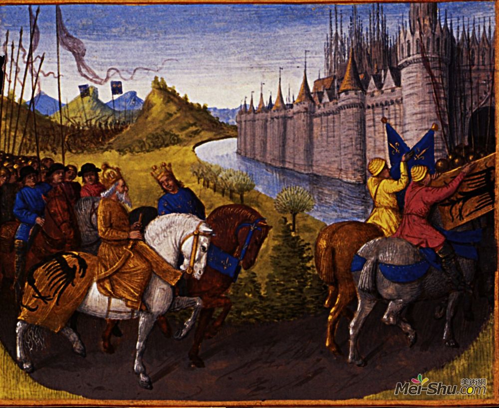 让·富盖(Jean Fouquet)高清作品《Entry of Louis VII (c.1120-80) King of France and Conrad III》