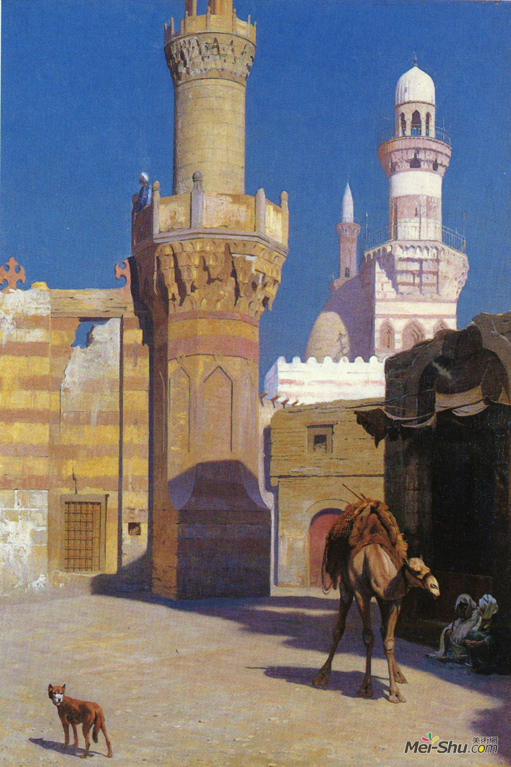 让·莱昂·热罗姆(Jean-Leon Gerome)高清作品《开罗炎热的一天（清真寺前）》