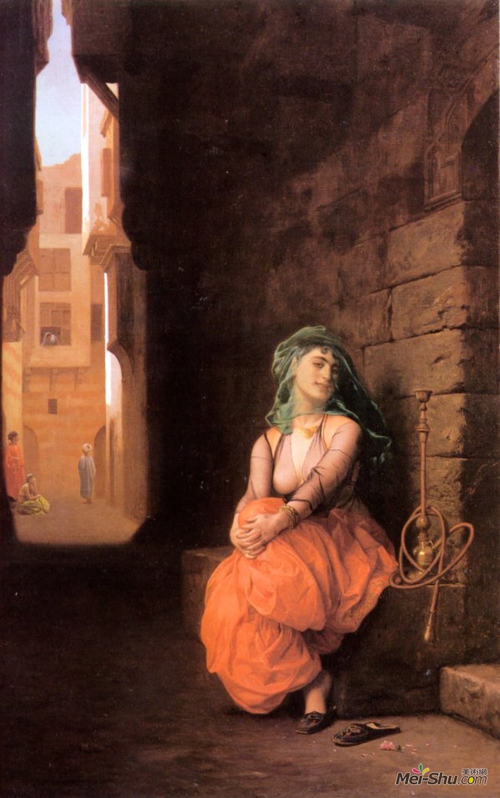 让·莱昂·热罗姆(Jean-Leon Gerome)高清作品《阿拉伯女孩与水管》