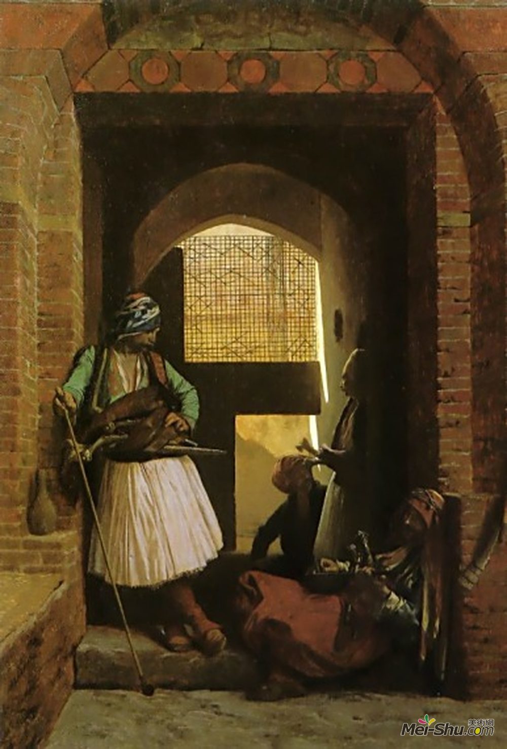 让·莱昂·热罗姆(Jean-Leon Gerome)高清作品《Arnauts of Cairo at the Gate of Bab-el-Nasr》