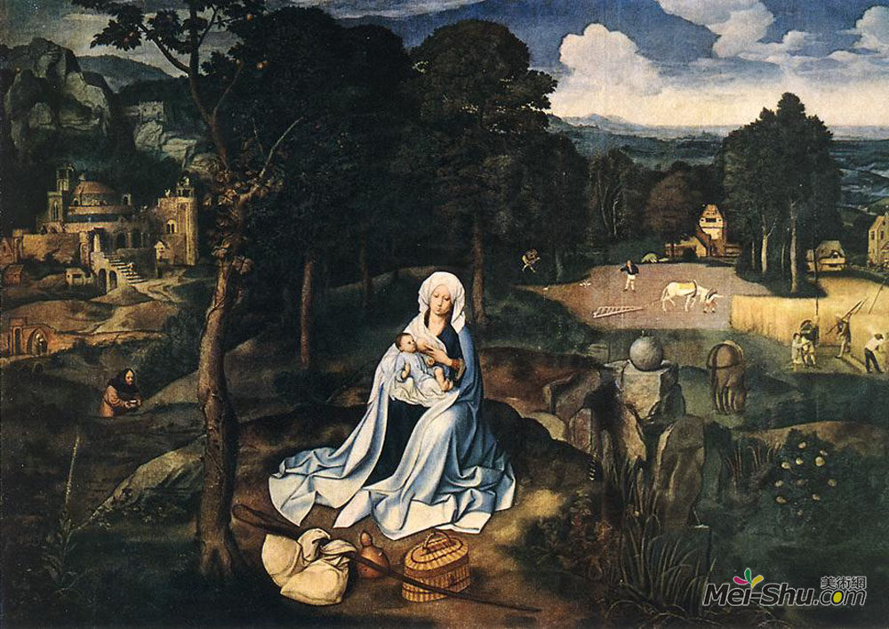 约阿希姆·帕蒂尼尔(Joachim Patinir)高清作品《在飞往埃及的途中休息》