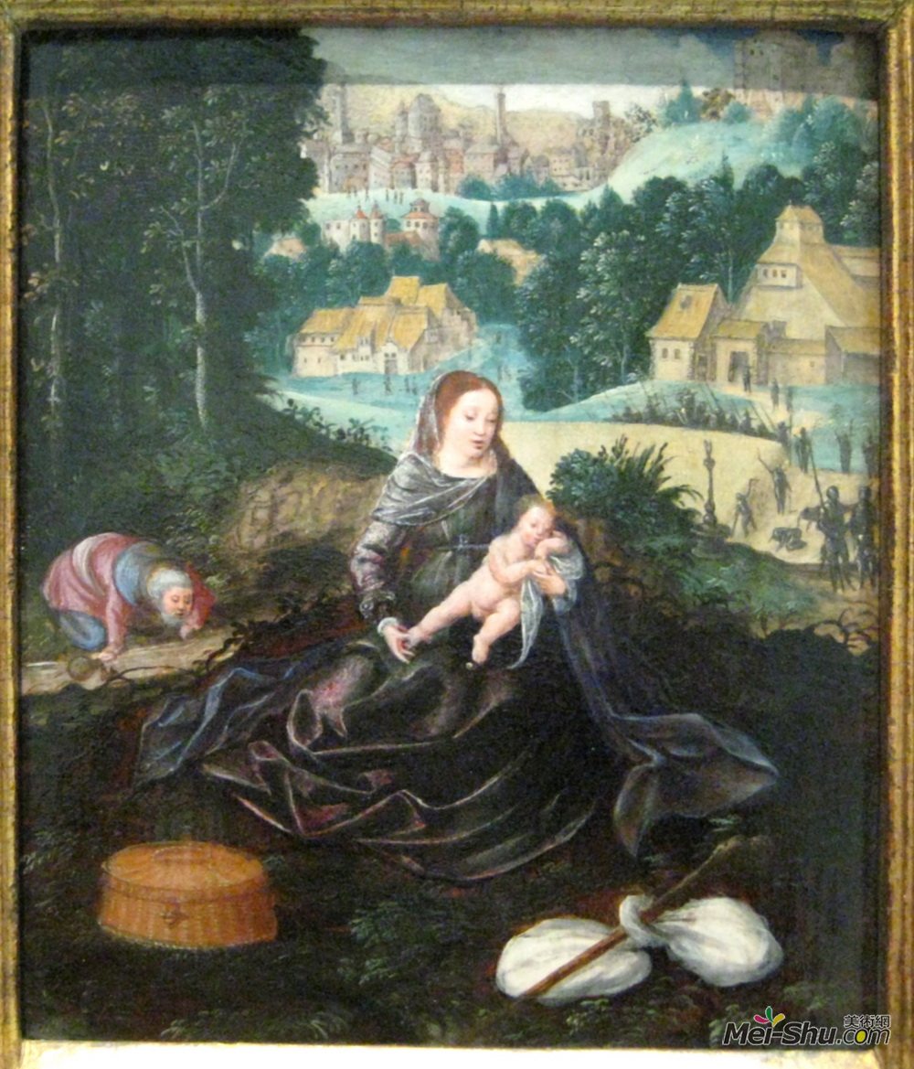 约阿希姆·帕蒂尼尔(Joachim Patinir)高清作品《其余神圣家庭在飞往埃及的途中》