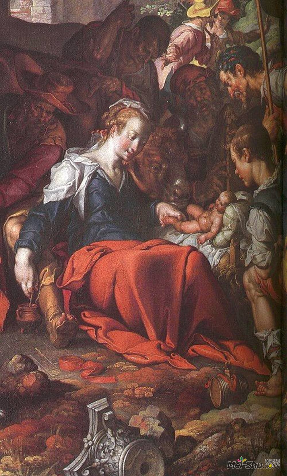 乔吉姆·维特维尔(Joachim Wtewael)高清作品《牧羊人的崇拜（细节）》