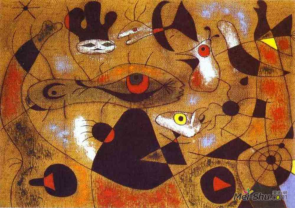 胡安·米罗(Joan Miro)高清作品《落在鸟翼上的露珠唤醒罗莎莉，》