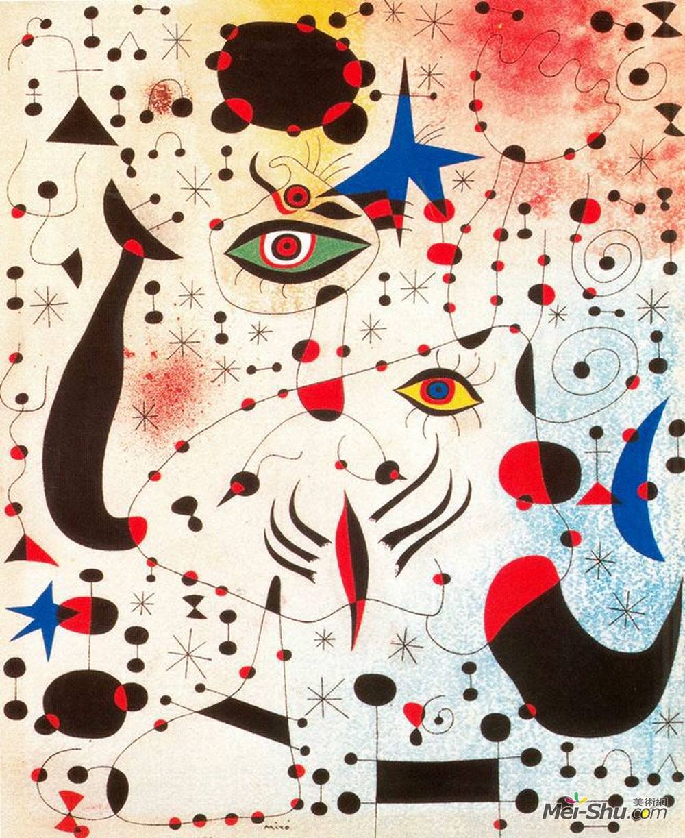 胡安·米罗(Joan Miro)高清作品《密码和星座，爱上一个女人》