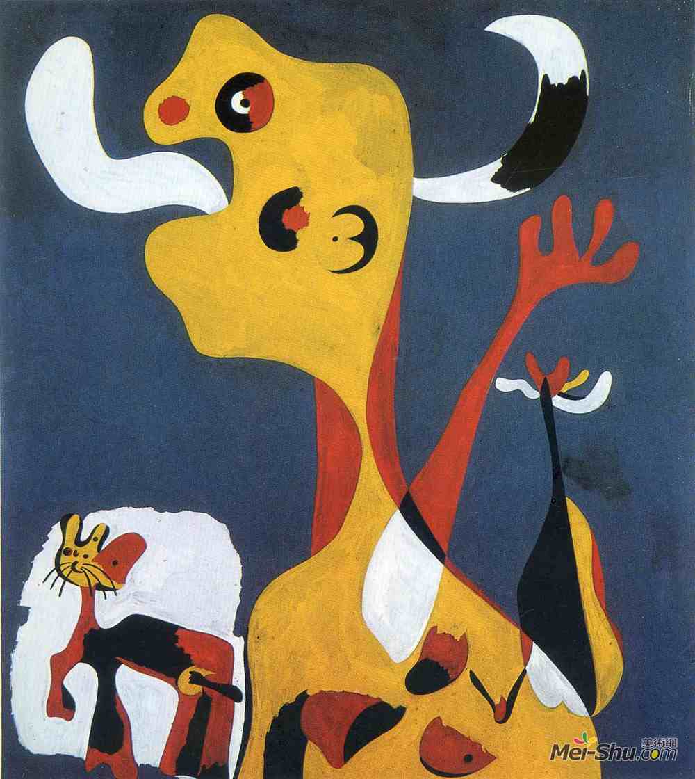 胡安·米罗(Joan Miro)高清作品《妇女和狗在月亮前面》