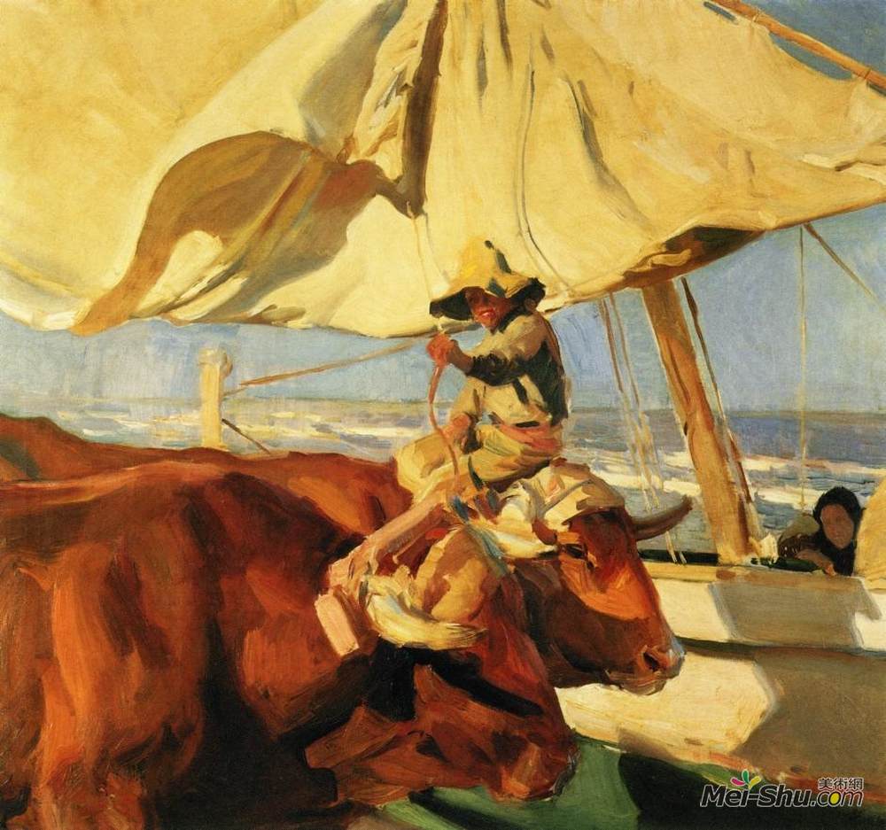 华金·索罗拉(Joaquín Sorolla)高清作品《下午的太阳，瓦伦西亚》