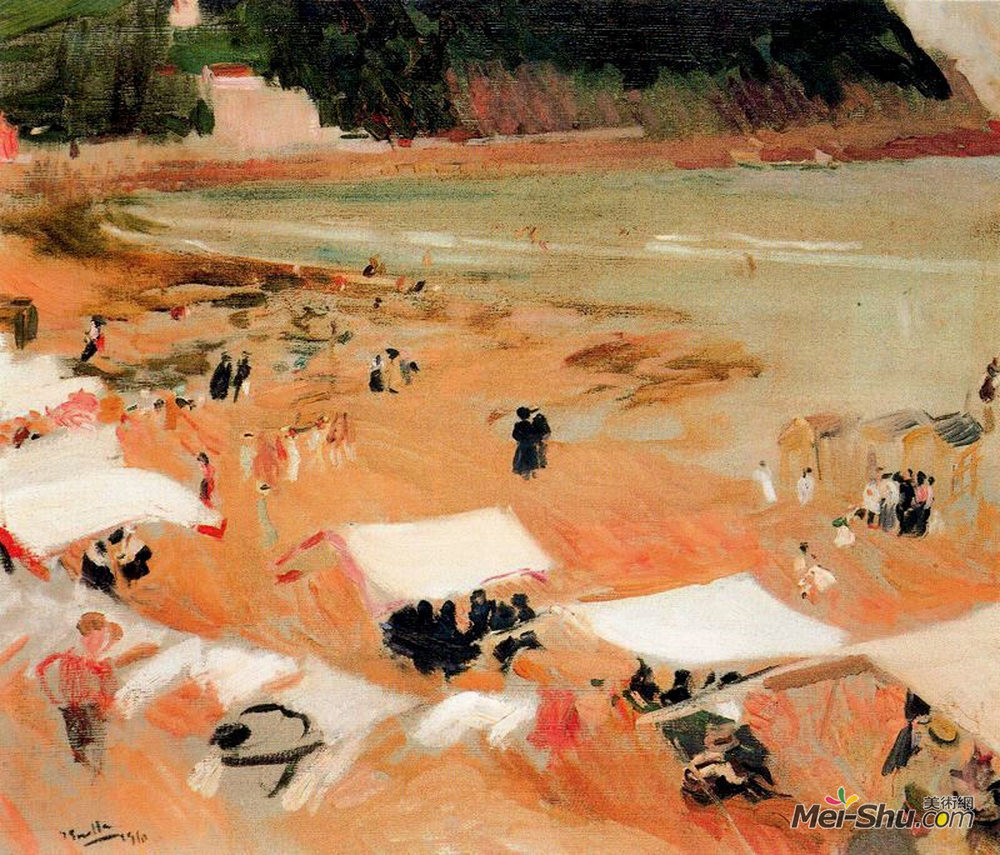 华金·索罗拉(Joaquín Sorolla)高清作品《Beach at Zarauz》