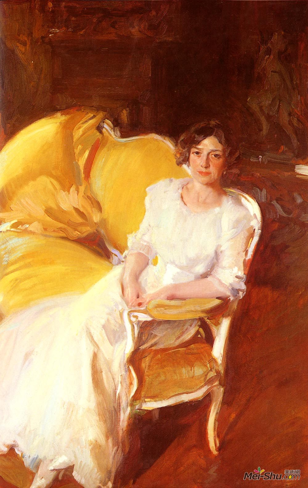 华金·索罗拉(Joaquín Sorolla)高清作品《坐在沙发上的衣服》