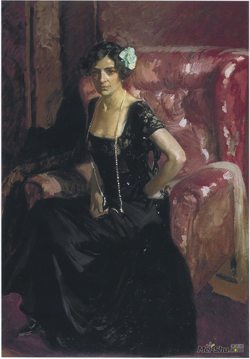 华金·索罗拉(Joaquín Sorolla)高清作品《Clotilde in an Evening Dress》