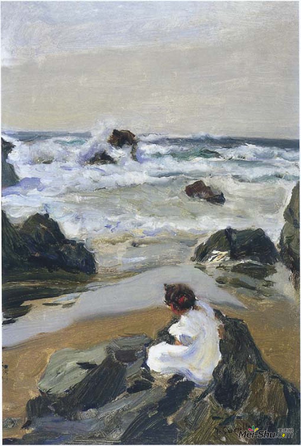 华金·索罗拉(Joaquín Sorolla)高清作品《奥维耶多海滩的埃莉尼塔》