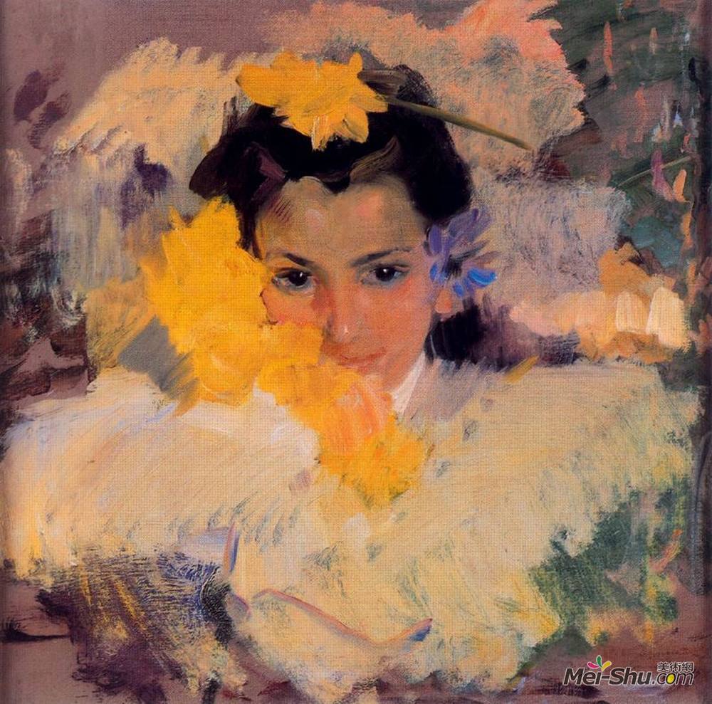 华金·索罗拉(Joaquín Sorolla)高清作品《花姑娘》