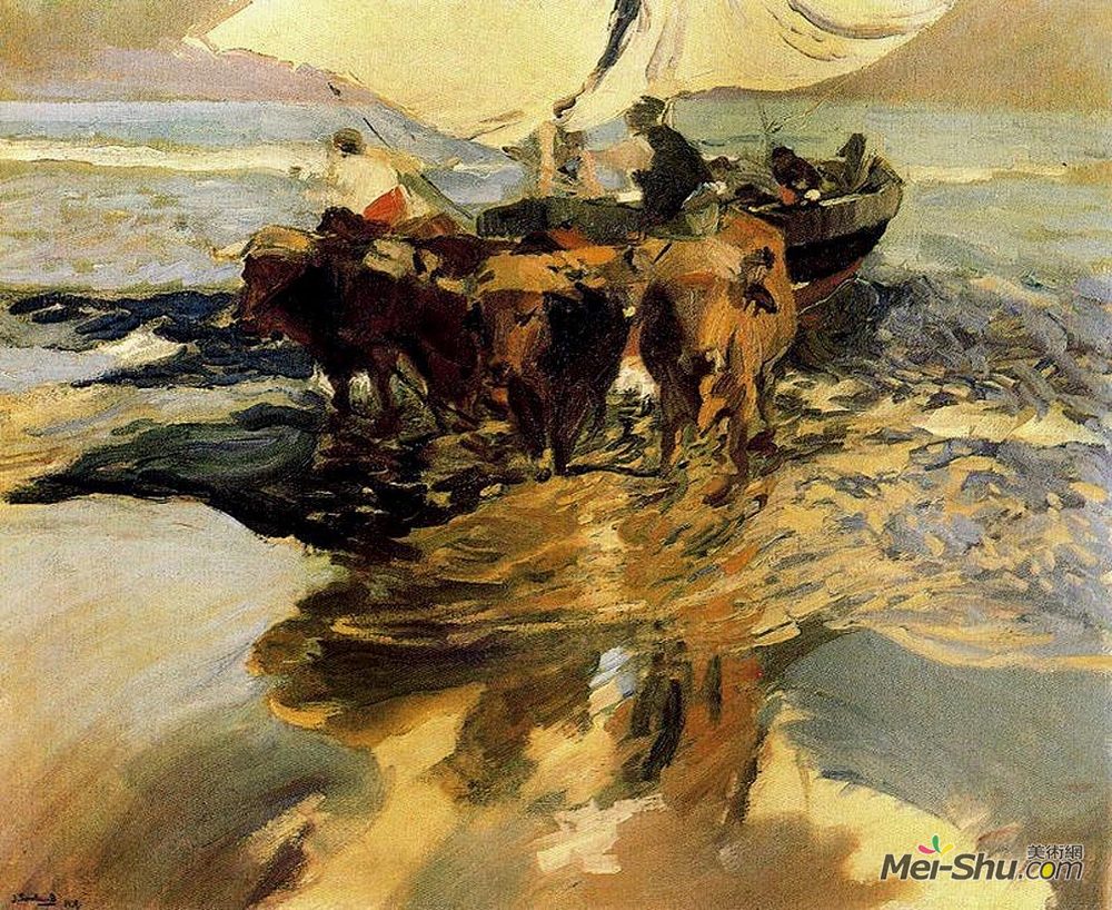 华金·索罗拉(Joaquín Sorolla)高清作品《希望钓鱼》