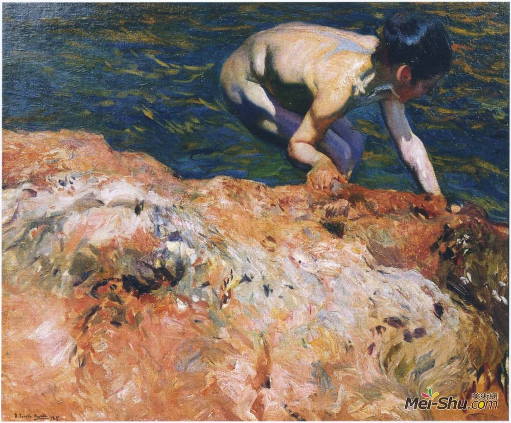 华金·索罗拉(Joaquín Sorolla)高清作品《寻找贝类》