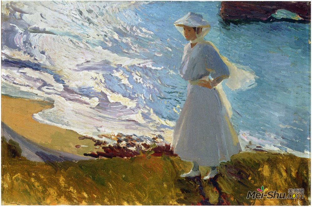 华金·索罗拉(Joaquín Sorolla)高清作品《比亚里茨海滩上的玛丽亚》