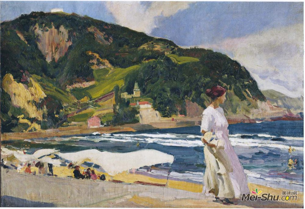 华金·索罗拉(Joaquín Sorolla)高清作品《Maria on the beach, Zarauz》