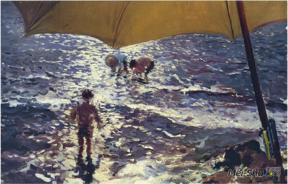 华金·索罗拉(Joaquín Sorolla)高清作品《瓦伦西亚海滩正午》