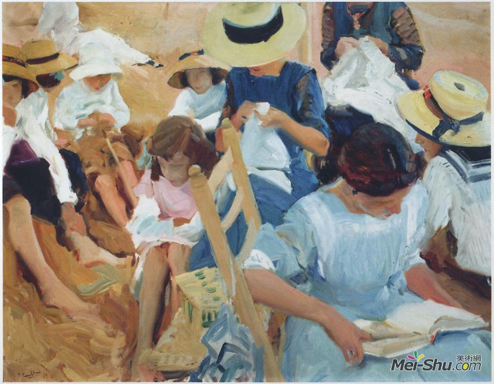 华金·索罗拉(Joaquín Sorolla)高清作品《在扎鲁兹海滩的沙滩上》