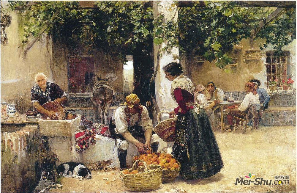 华金·索罗拉(Joaquín Sorolla)高清作品《橙色卖家》