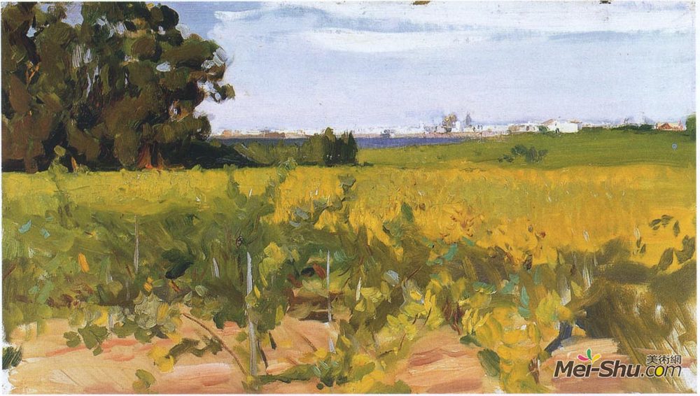 华金·索罗拉(Joaquín Sorolla)高清作品《塞维利亚郊区》