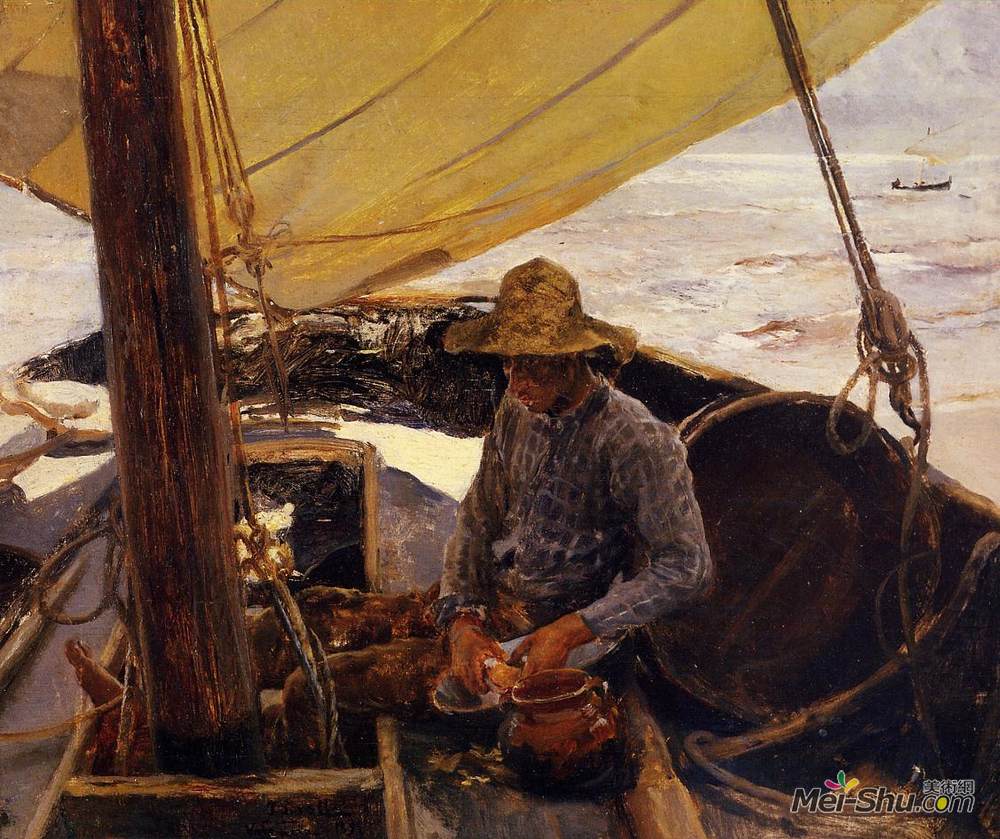 华金·索罗拉(Joaquín Sorolla)高清作品《马铃薯削皮》