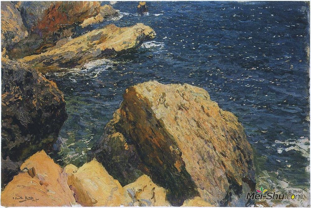 华金·索罗拉(Joaquín Sorolla)高清作品《岩石的海角，哈维亚》