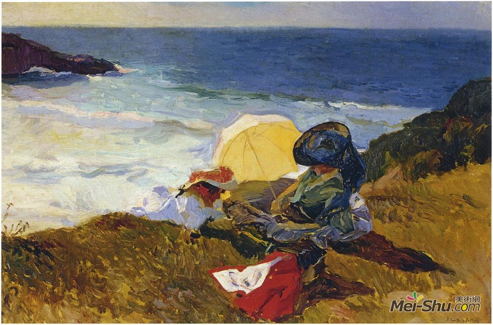 《比亚里茨夕阳》华金·索罗拉(joaqu&amp#237n sorolla)高清作品欣赏