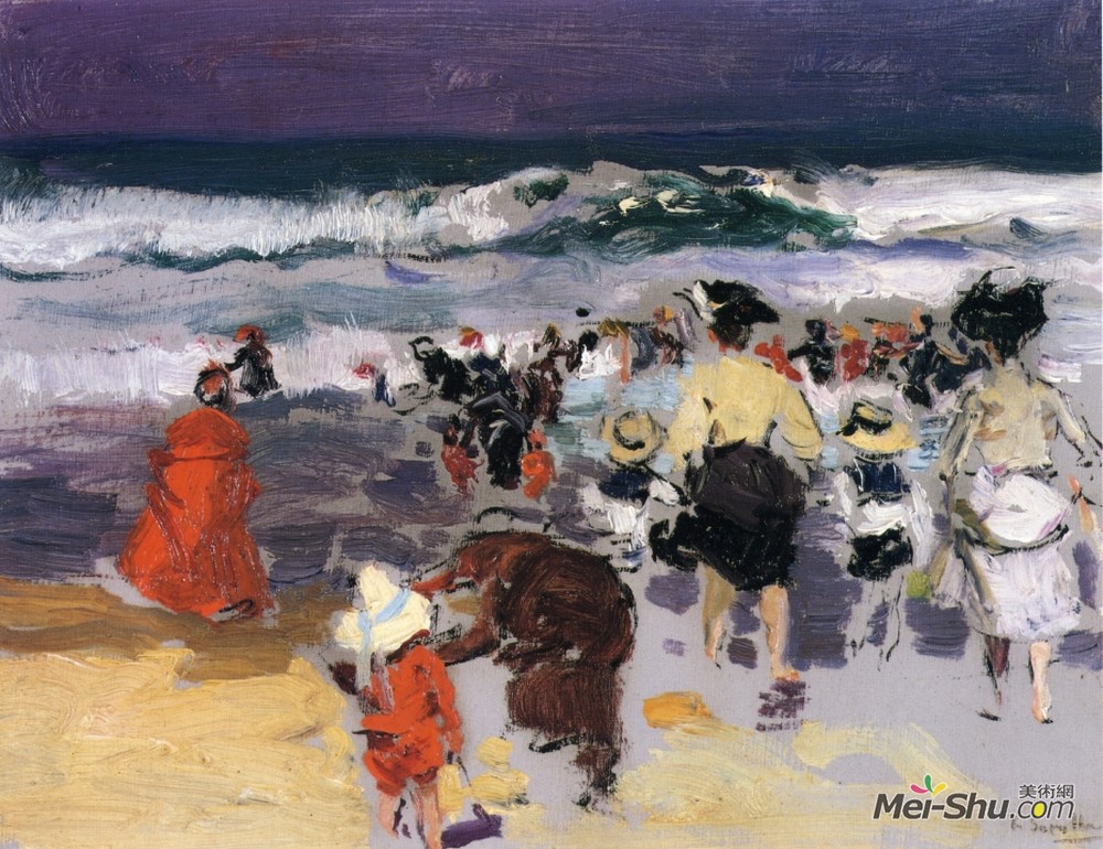 华金·索罗拉(Joaquín Sorolla)高清作品《比亚里茨海滩（素描）》