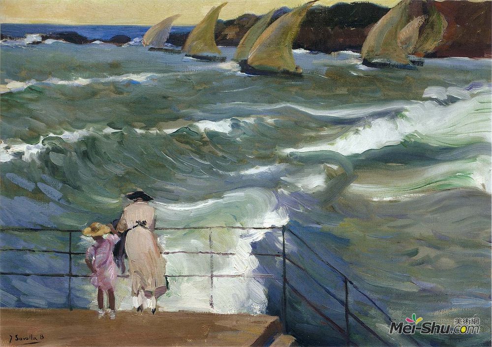 华金·索罗拉(Joaquín Sorolla)高清作品《圣塞瓦斯蒂安的海浪》