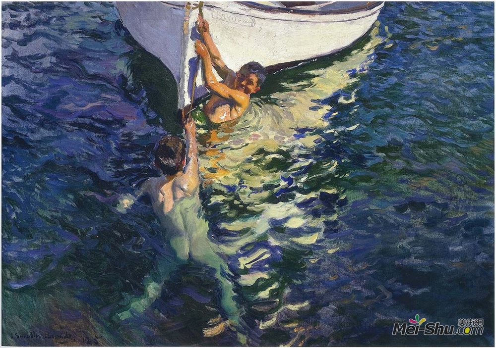 华金·索罗拉(Joaquín Sorolla)高清作品《The white boat, Javea》