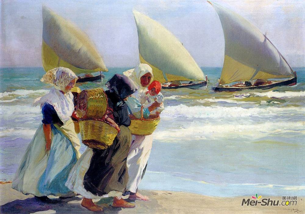 华金·索罗拉(Joaquín Sorolla)高清作品《三帆》