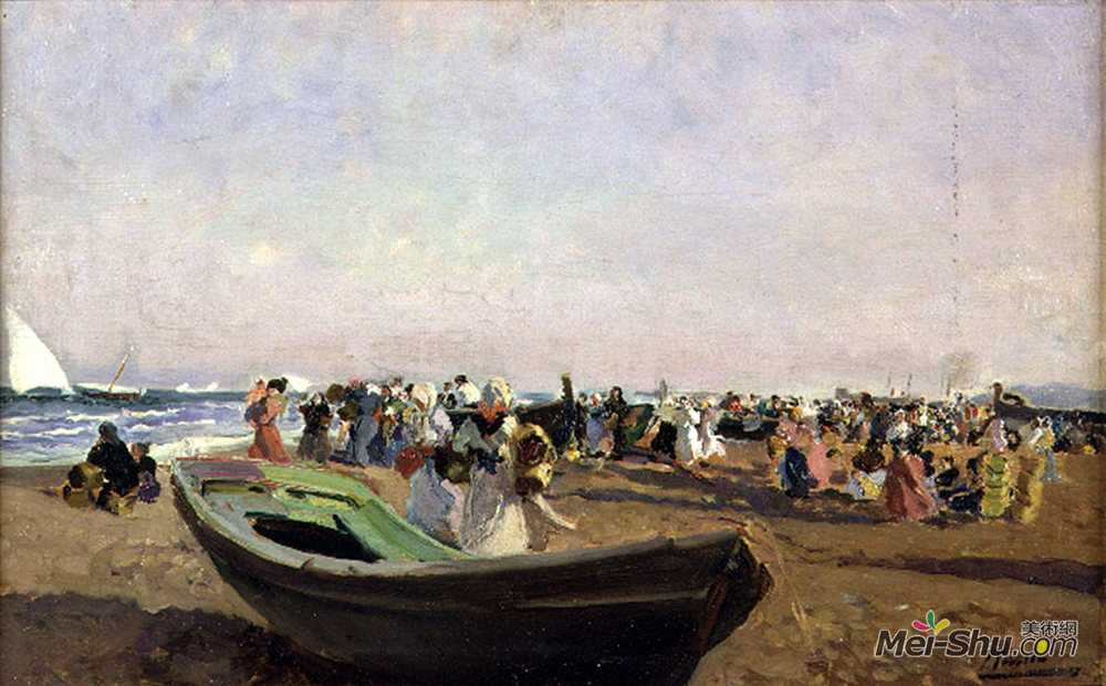 华金·索罗拉(Joaquín Sorolla)高清作品《Valencia Beach. Fisherwomen.》