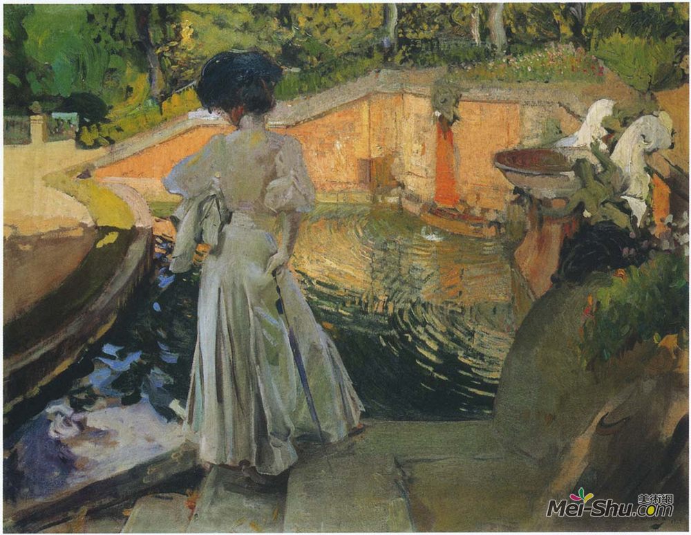华金·索罗拉(Joaquín Sorolla)高清作品《看鱼》