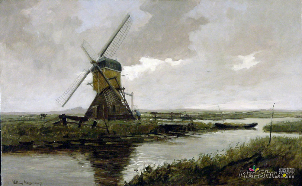 扬·亨德里克·魏森布鲁赫(Johan Hendrik Weissenbruch)高清作品《磨坊的风景》