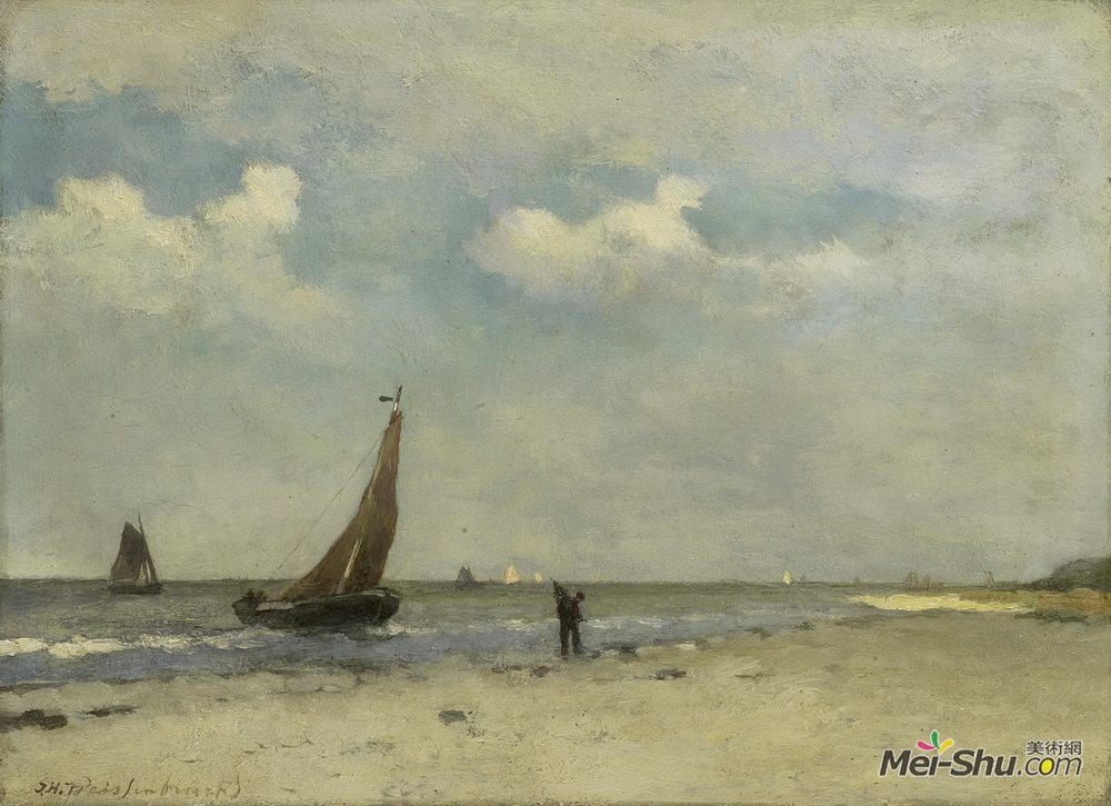 扬·亨德里克·魏森布鲁赫(Johan Hendrik Weissenbruch)高清作品《海边景色》