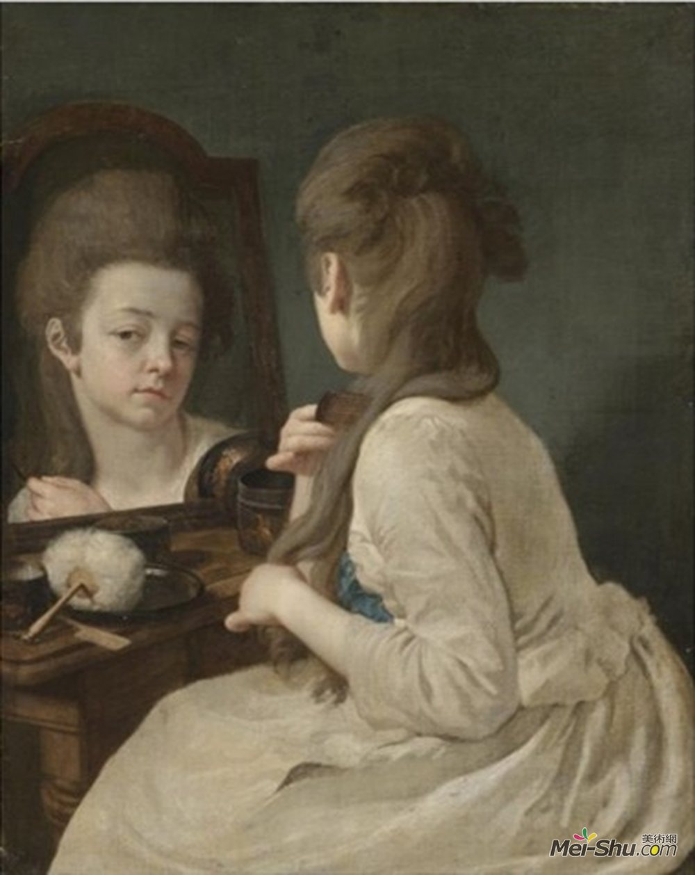 约翰·彼得斯(Johann Anton de Peters)高清作品《坐在马桶上的年轻女士梳理头发》