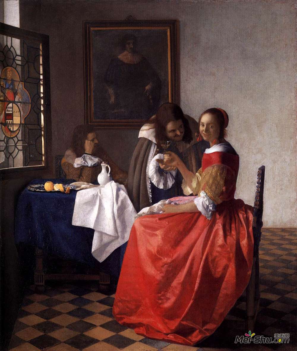 约翰内斯·维米尔(Johannes Vermeer)高清作品《淑女和两位绅士》