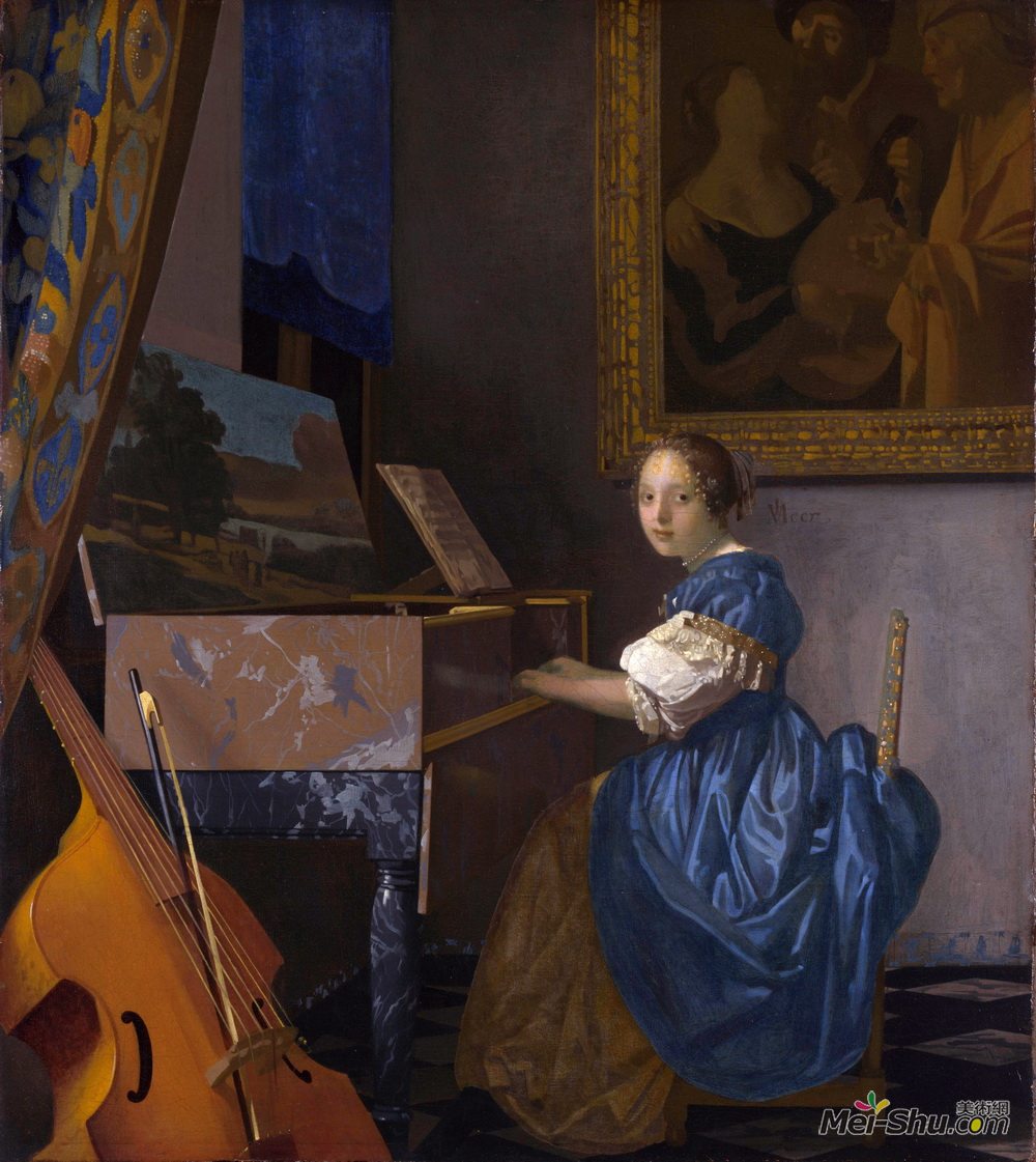 约翰内斯·维米尔(Johannes Vermeer)高清作品《坐在处女座的年轻女子（坐在处女宫里的女士）》