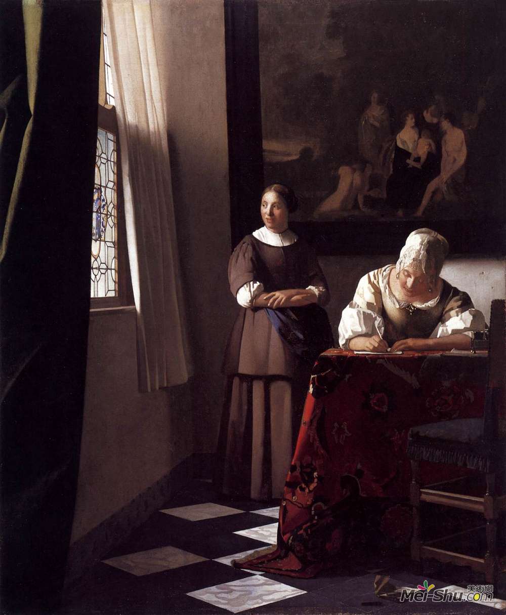 约翰内斯·维米尔(Johannes Vermeer)高清作品《和女仆一起写信》