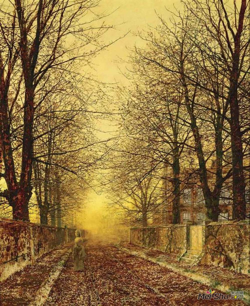 约翰·阿特金森·格里姆肖(John Atkinson Grimshaw)高清作品《金色的乡间小路》